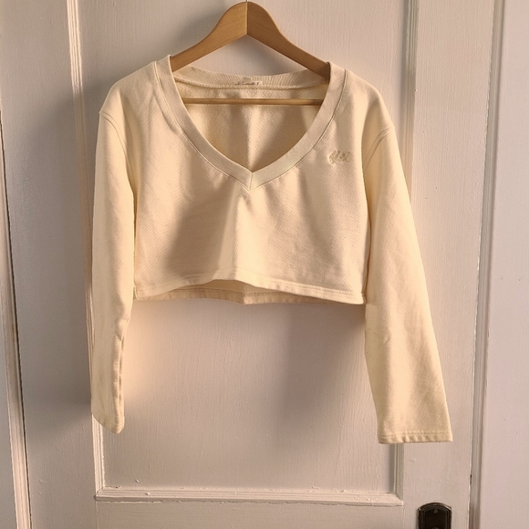 For Love & Lemons Ivory Cropped Sweatshirt - Picture 1 of 8